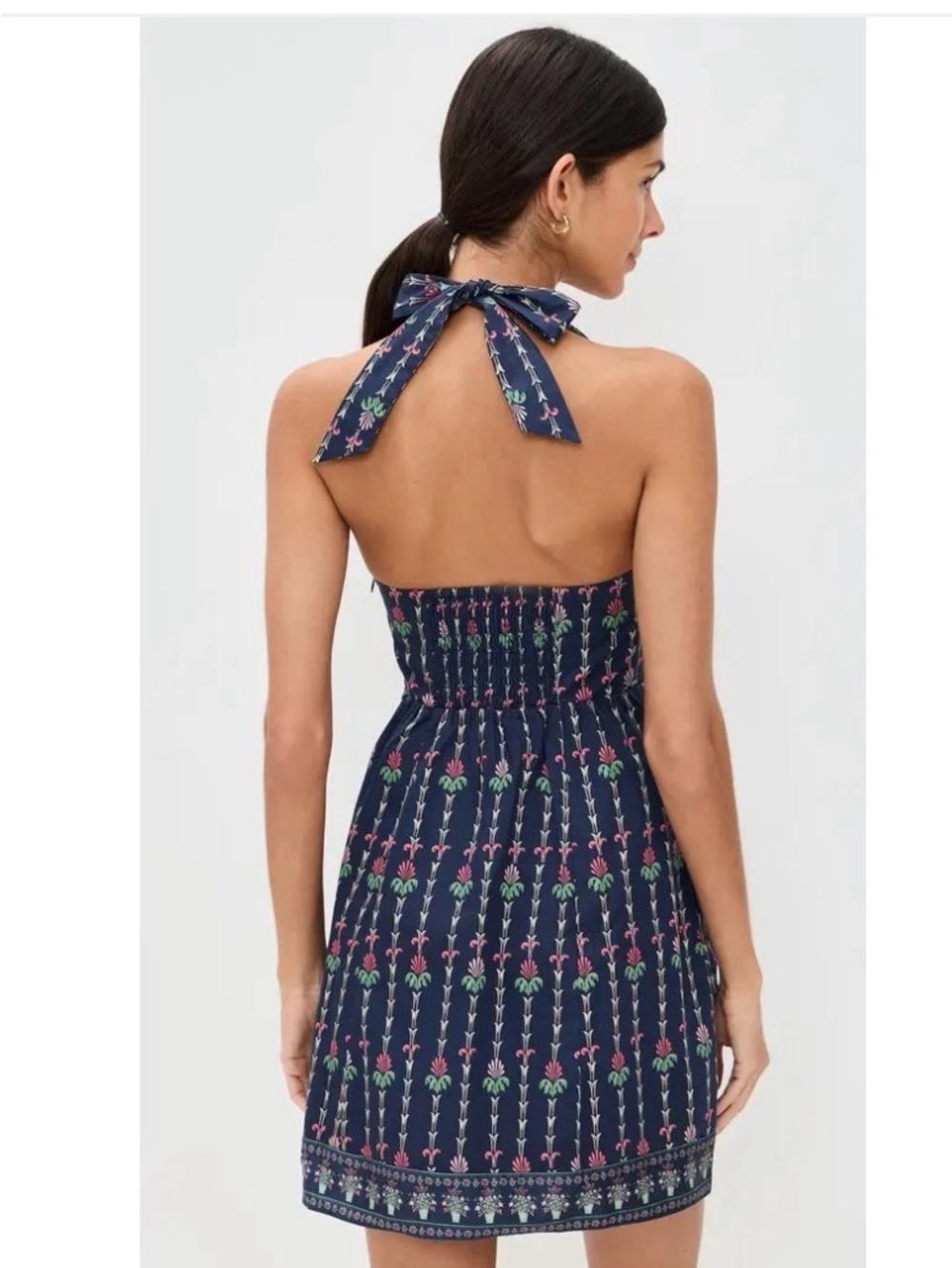 Hill House Navy Fleur mini dress Halter Top with Smocked Back - Picture 2 of 5